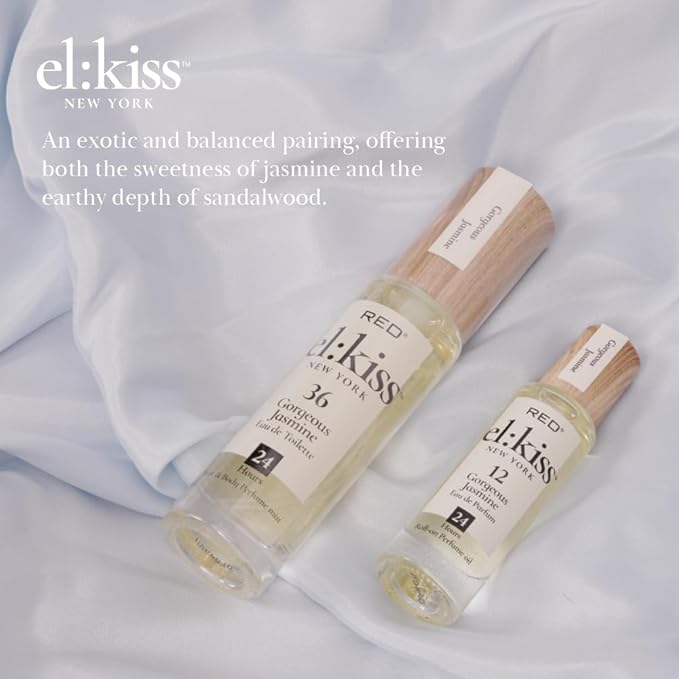 EL:KISS Roll On Perfume, Gorgeous Jasmine Inspired by Guc. Flora Eau de Parfum 12mL (.40 Fl Oz), Hydrating & Long-Lasting, Alcohol-Free & Mineral Oil-Free, Infused With Jojoba, Argan & Coconut Oil