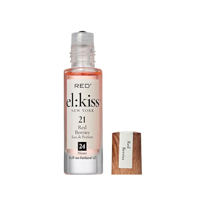 EL:KISS Roll On Perfume, Red Berries Inspired by YSt L's Mon Paris, Eau de Parfum 12mL (.40 Fl Oz), Hydrating & Long-Lasting, Alcohol-Free & Mineral Oil-Free, Infused With Jojoba, Argan & Coconut Oil