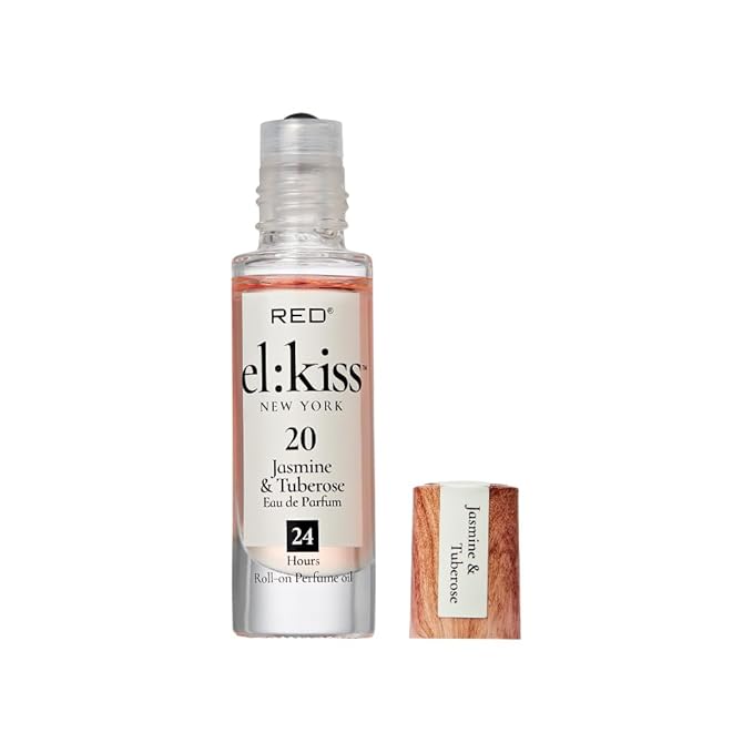 EL:KISS Roll On Perfume, Jasmine & Tuberose Inspired by Guc. Bloom, Eau de Parfum 12mL (.40 Fl Oz), Hydrating & Long-Lasting, Alcohol-Free & Mineral Oil-Free, Infused With Jojoba, Argan & Coconut Oil