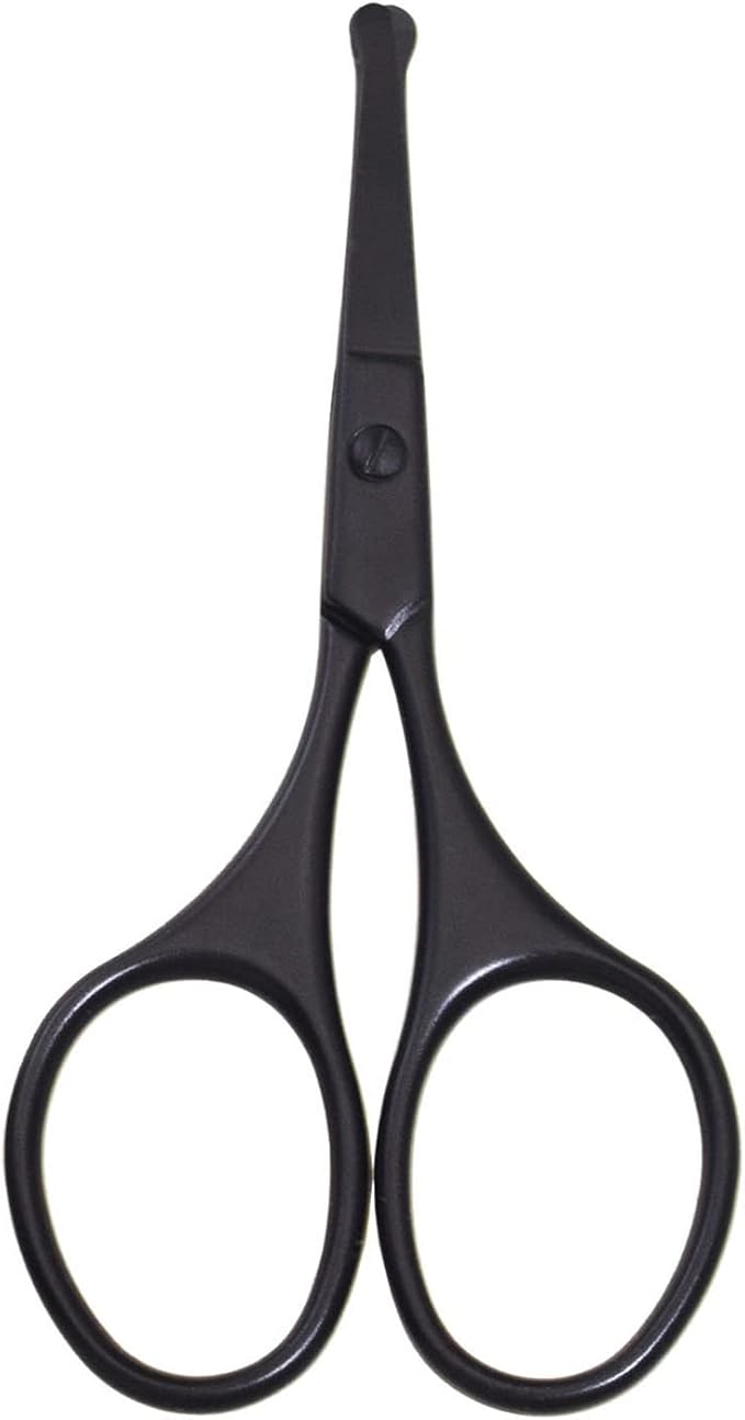 Multicolor Professional Grooming Scissors for Personal Care Facial Hair Removal and Ear Nose Eyebrow Trimming Stainless Steel Fine Straight Tip Scissors 3.9 Inch (Black Safety Head D)