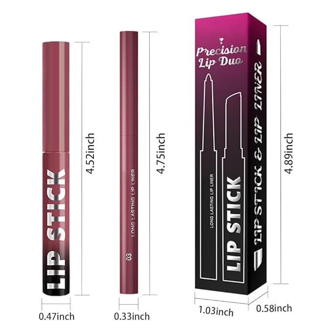 2Pcs 2 in 1 Matte Purple Lip Liner and Lipstick Combo Set for Women,Lipstick Stain Lip Liner for Daily & Party Long Lasting Waterproof Smudge Proof 24 Hour Full Coverage Vegan Lip Makeup Kit