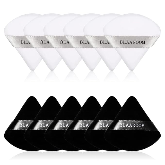 BLAAROOM 12 Pcs Velour Powder Puff Face Makeup Triangle Powder Puffs Face Exquisite Makeup Eyes and Corners Contouring for Loose Powder Wet Dry Cosmetic Foundation Sponge Makeup Tool