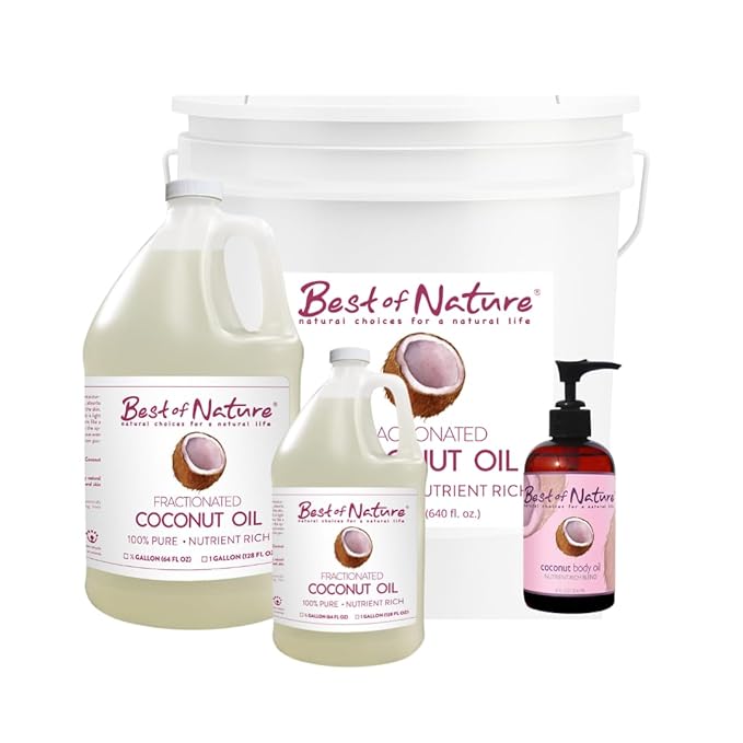 Best of Nature 100% Pure Fractionated Coconut Oil - Liquid MCT Massage & Body Oil, Unscented Moisturizer for Hair, Skin, Face, Aromatherapy Carrier for Essential Oils, Gallon (128 fl oz)