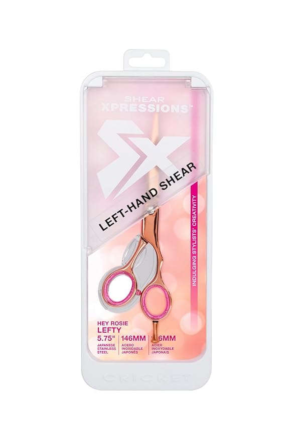 Cricket Shear Xpressions 5.75" Left-Handed Professional Hair Cutting Scissors - Barber Scissors, Japanese Stainless Steel, Ideal for Stylists and Home Use, Hey Rosie - Rose Gold