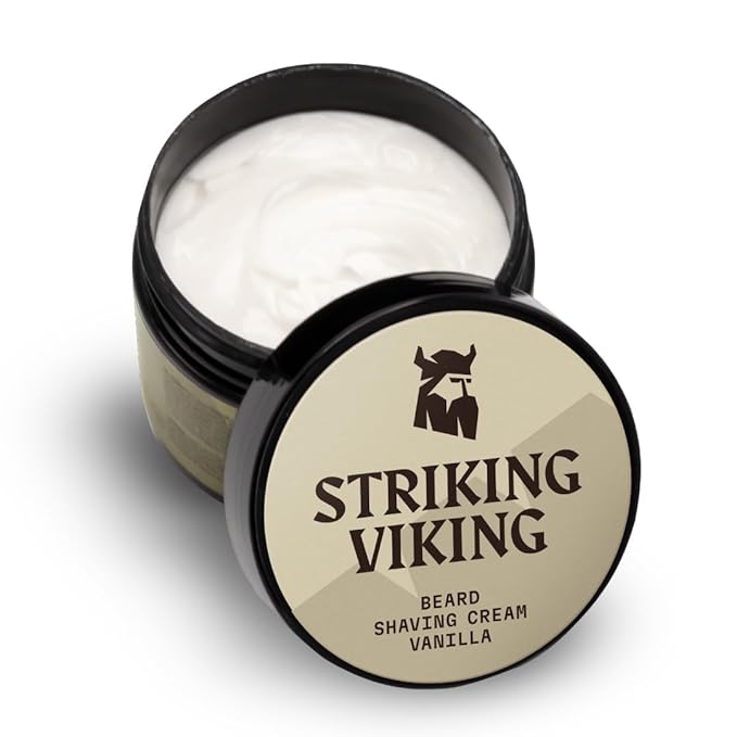 Striking Viking Shaving Cream - 5.3 fl oz, Pack of 1, Vanilla - Barbershop Comfort Vanilla Shaving Cream - Soothes Irritation & Protects Sensitive Skin Lather - Travel Ready Formula