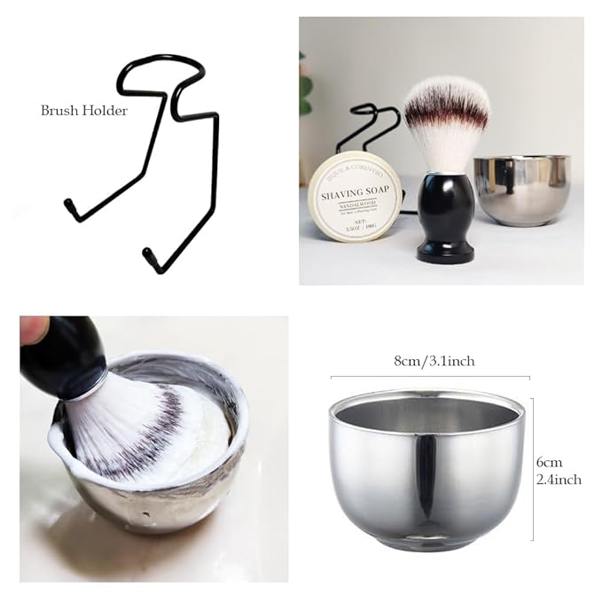 Shaving Brush Set for Men, 4pcs Shaving Set Includes Shaving Brush Shaving Soap, Bowl and Shaving Brush Stand