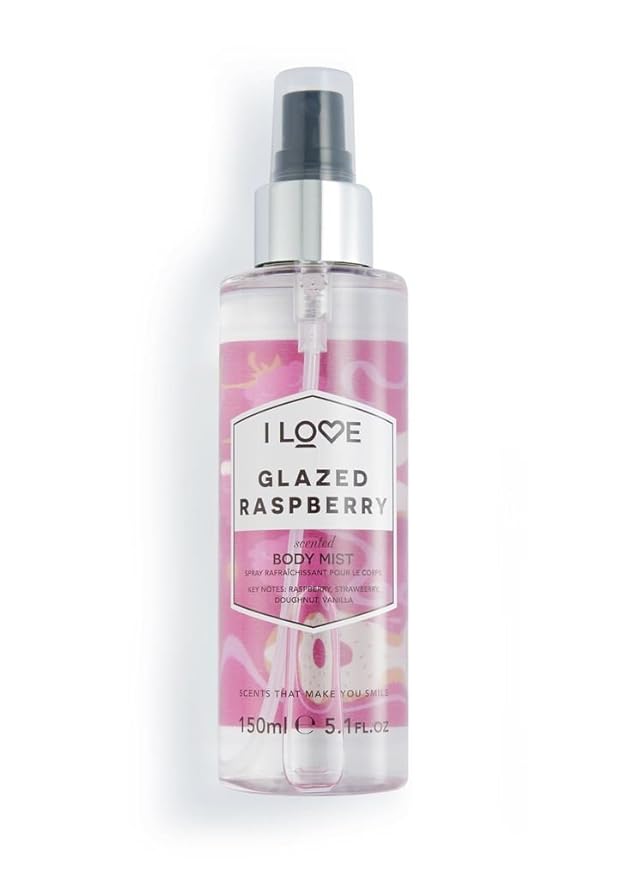 I Love Glazed Raspberry Scented Body Mist - Body Mist Fragrance - Long Lasting Body Spray with Natural Fruit Extracts - Raspberry and Vanilla - 5.1 oz
