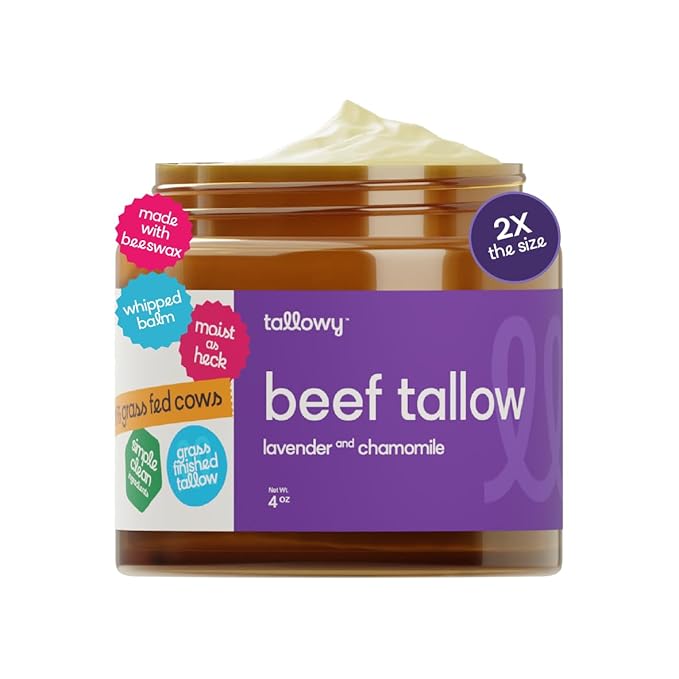 100% Grass-Fed Beef Tallow Balm for Skin – Non-Toxic Whipped Moisturizer for Face & Body – Soothes Dry, Sensitive Skin & Eczema – Lavender Chamomile (4 oz)