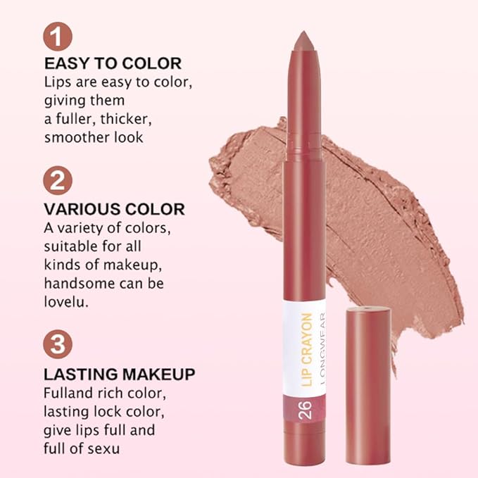BINGBRUSH Lip Crayons Matte Longwear Lipstick Pack Set,Moisture Smooth Lipliner With Built-in Sharpener Ultimate Super Stay Ink Lip Crayon for Makeup- Waterproof Velvet Lipgloss Lip Stain(26#Salmon)