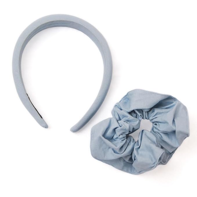 Headband and Scrunchie Set for Women 2Pack Hair Ties for Girls Elastics Bands Ponytail Holder Hair Accessories Blue