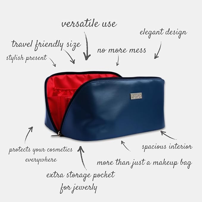 NAORI Travel Makeup Bag for Women | Large Luxury Cosmetic Organizer with Handle & Inner Pockets | Waterproof Leather Toiletry Bag | Makeup Case for Home, Travel & Gifting (Dark Teal)