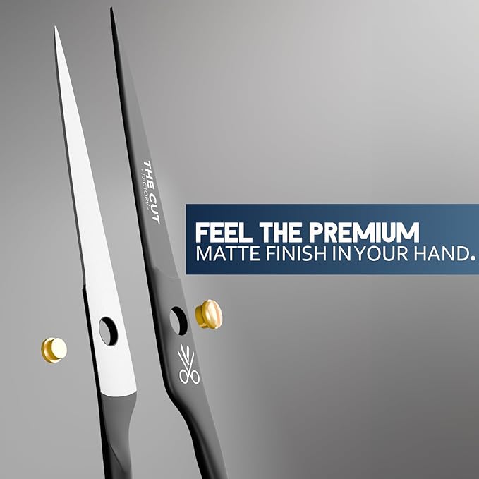 The Cut Factory® 6.5” Matte Black Luxury Hair Scissors – Ultra-Sharp High Carbon Steel Barber Shears for Men, Women & Kids – Gift-Boxed with Leather Pouch – Precision Cutting for Salon & Home