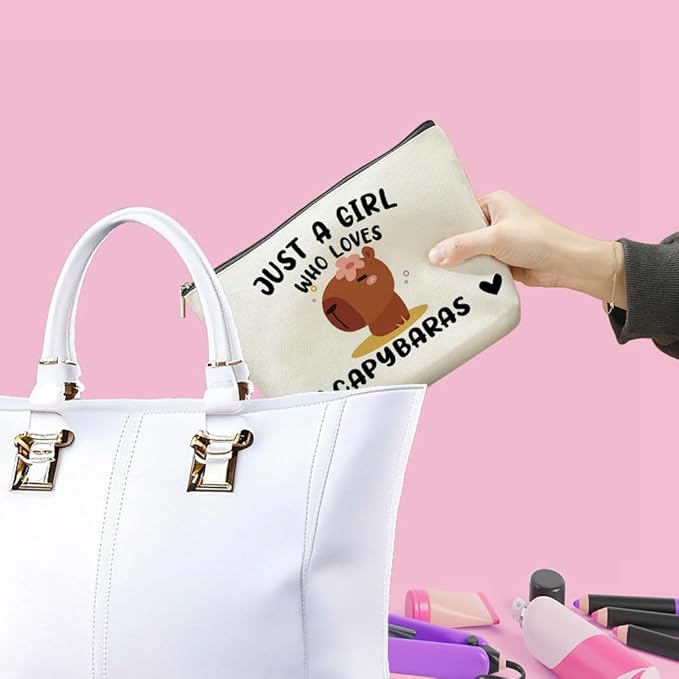 VICBOU Cute Capybaras Makeup Bag Capybara Gifts for Women Girls Capybara Stuff Merch Lover Funny Christmas Birthday Gifts for Teens Best Friend Daughter BFF Sister Who Loves Capybaras Cosmetic Bag