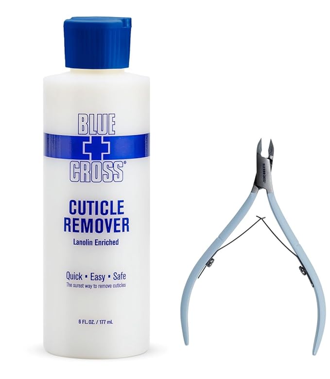 Blue Cross Professional Nail + Cuticle Care 2 Pack Bundle, Liquid Cuticle Remover + Softener & Cuticle Nippers, Cutter & Trimmer for Fingernails and Toenails