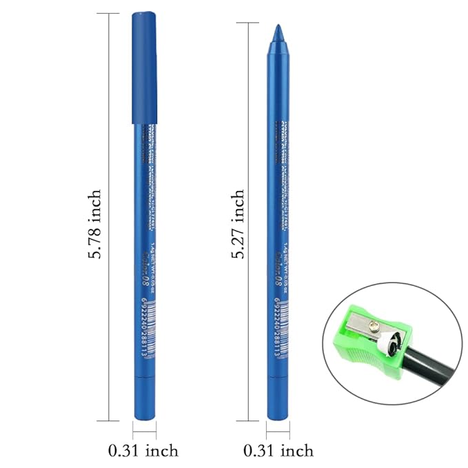 evpct Blue Glitter Eyeliner Pencil for Eyes, Dark Sea Blue Metallic Shimmer Eye Liner Pencil Makeup Waterproof Smudge Proof, Colored Gel Waterline Eyeliner, Face Eye Paint Stick Halloween Makeup 08