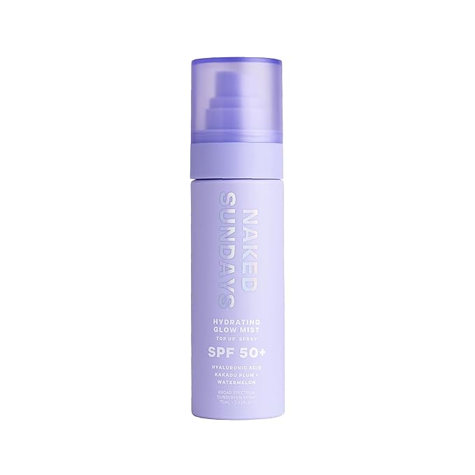 Naked Sundays SPF 50 Hydrating Glow Face Mist, Daily Facial Setting Spray & Sunscreen for Healthy Skin, Lightweight & Non-Greasy, with Hyaluronic Acid for All Skin Types, Makeup-Friendly(75ml)
