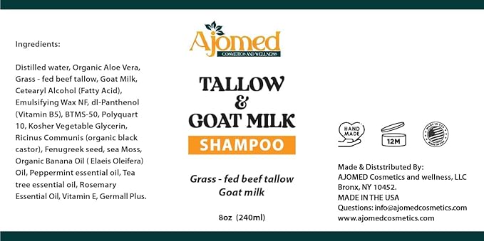 Tallow & Goat Milk Shampoo - Organic Hair Growth, Moisturizing, Handmade (Shampoo 12 Oz)