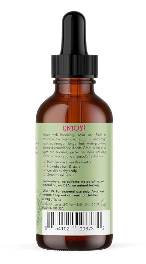 Mielle Organics Rosemary & Mint Hair Oil, Split Ends & Dry Scalp Treatment - Made with Biotin & Essential Oils for Strengthening, Soothing, Moisturizing & Encouraging Longer, Healthier Hair (2 Fl Oz)