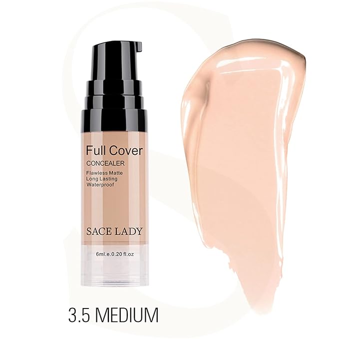 Waterproof Full Coverage Concealer with Primer Sponge Set, Smooth Matte Flawless Creamy Liquid Foundation Corrector Makeup Kit Face Eye Dark Circles Spot Acne Scar Covers (0.2Fl, Color: 3.5-MEDIUM)