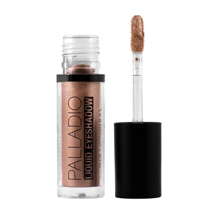 Palladio Liquid Eyeshadow, creamy shimmery formula that instantly adheres to the eyelid with flexible applicator wand for over 8 hours of smudge and crease-proof wear (Sunstone)