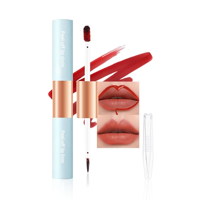 Matte Lip Stain Peel Off Lip Gloss& Lip Liner 2-in-1: One end defines lips with precision liner, the other peels off to reveal long-lasting, waterproof, smudge-proof, transfer-proof matte color.5#