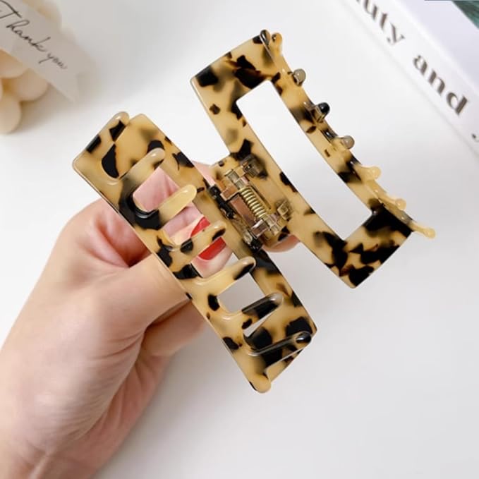 Hair Claw Clips Cutout Tortoise Shell Celluloid Hair Jaw Clips 3 Inches French Design Rectangle Hair Clamp for Women Ladies Mother (2 Pack)
