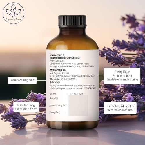 Majestic Pure Lavender Essential Oil with Glass Dropper - 2 Fl Oz - 100% Pure and Natural Lavender Oil - Premium Grade Essential Oils for Diffuser, Aromatherapy, Soap and Candle Making