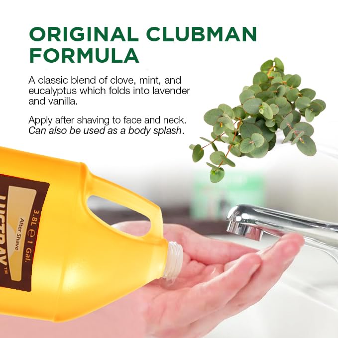 Clubman Lustray Spice After Shave - Classic Refreshing Scent Aftershave for Men, Barbershop & Home Use Splash, 1 Gallon