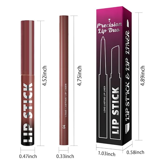 AMY'S DIARY 2Pcs Mauve Brown Lipstick and Lip Liner Combo, Lip Liner and Lip Stick Kit for Women, Matte Lip Pencil and Smooth Hydrating Lipstick, Non-Stick Lip Makeup Set (04#Mauve Brown)