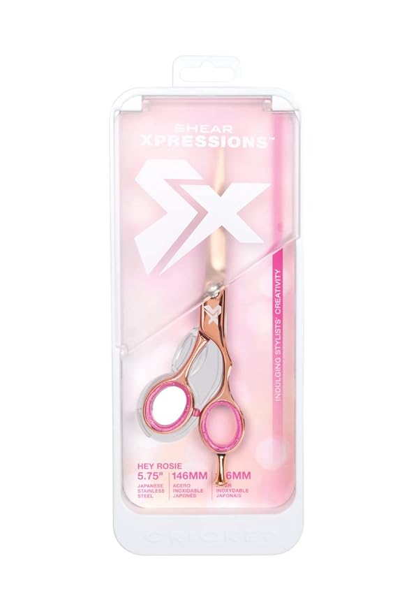 Cricket Shear Xpressions 5.75" Professional Hair Cutting Scissors - Barber Scissors, Japanese Stainless Steel, Comfort Silencer, Ideal for Stylists and Home Use, Hey Rosie - Rose Gold