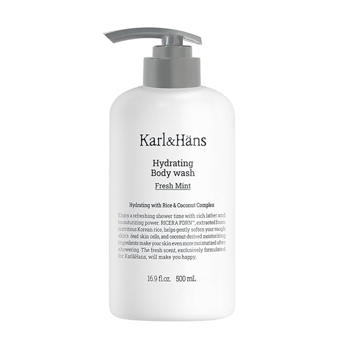 Karl&Hans Hydrating Body Wash – Refreshing Cleanser with Coconut-Derived Moisturizers, RICERA PDRN & Ceramide Complex, Pump Dispenser for Daily Ease (Fresh Mint)