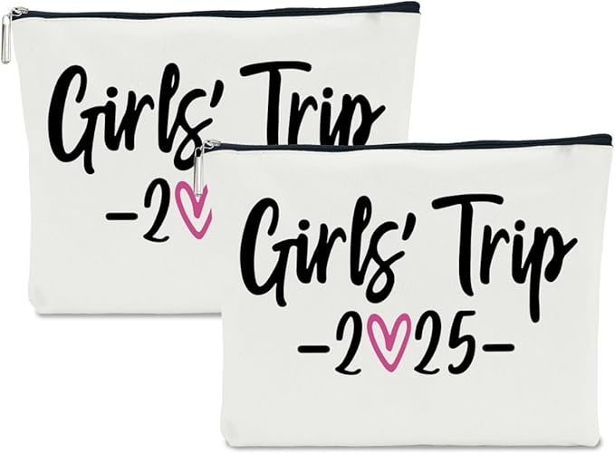 2 PCS Girls Trip Gifts Favors 2025 Girls Weekend Gifts for Women Bestie Gifts Friend Gifts Girls Trip Favors for Sister Her Work Bestie Friendship Holiday Vacation Makeup Bag Weekend Bags for Women