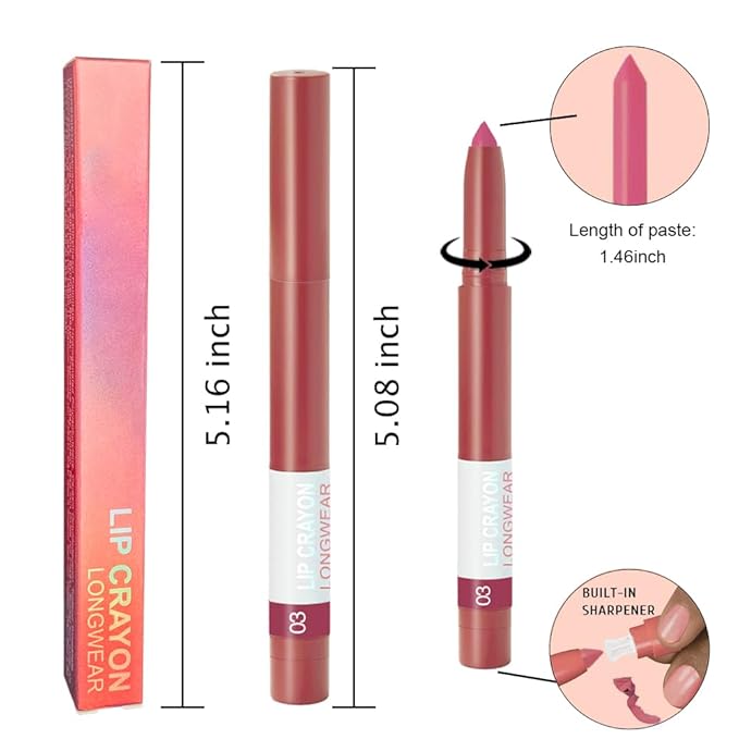 BINGBRUSH Matte Lip Crayon Set – Longwear, Waterproof, Velvet Finish, Built-in Sharpener, Smooth Lip Liner & Gloss (03#+22#, 2 Count (Pack of 1))