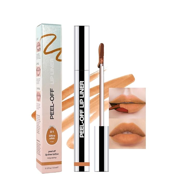 Matte Liquid Lip Stain Peel Off Lip liner Tattoo, Orange Brown Matte Peel Off Lip Stain, Long Lasting Waterproof Lipstick Lip Gloss Stain, Transfer-proof for All Skin Types 0.12 fl oz 01#