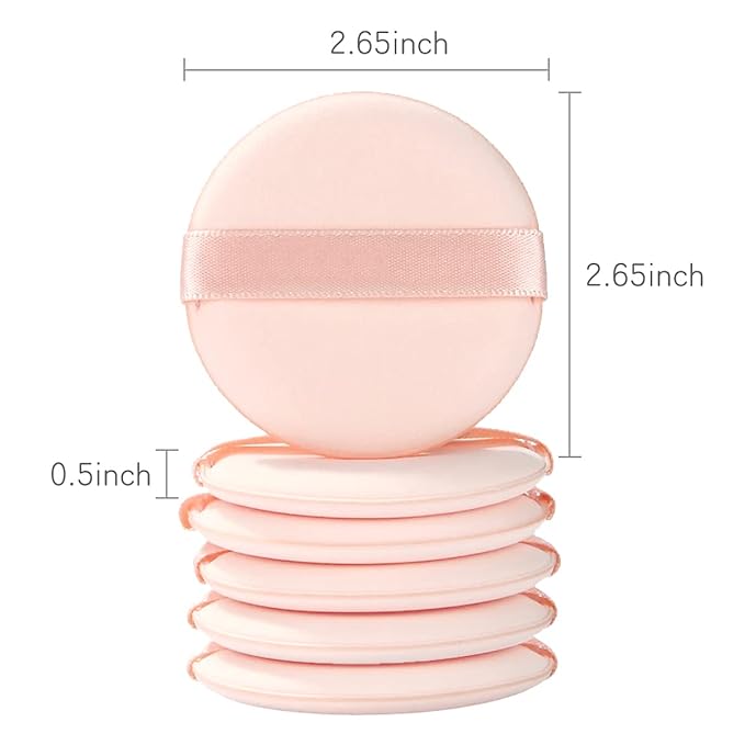 6 Pcs Pure Cotton Super Soft Washable Loose Powder Puff, 2.65 Inch Round Puff for Foundation Makeup
