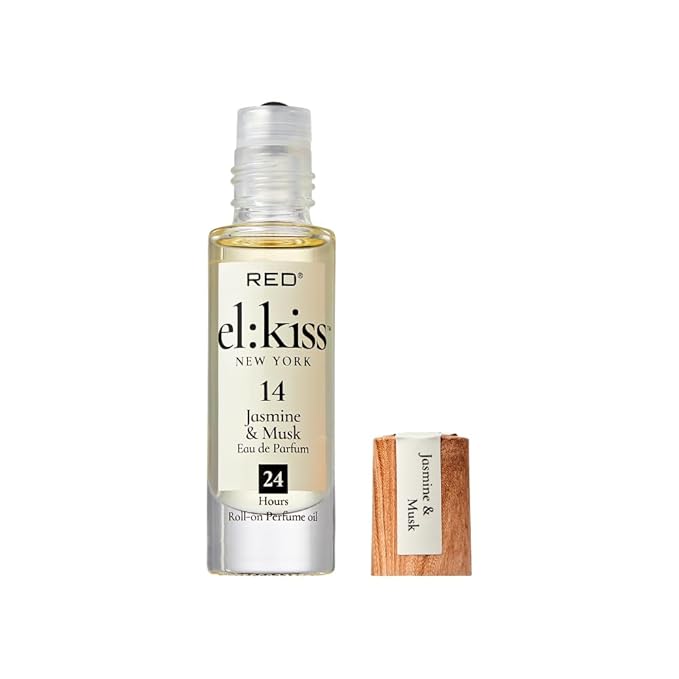 EL:KISS Roll On Perfume, Jasmine & Musk Inspired by Eau Tendre, Eau de Parfum 12mL (.40 Fl Oz), Hydrating & Long-Lasting, Alcohol & Mineral Oil-Free, Infused With Jojoba, Argan & Coconut Oil