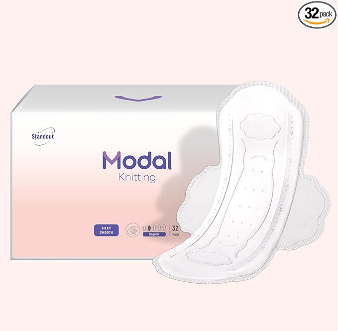 MODAL Pads for Women, Unscented Daily Thin Sanitary Pads for Period with Wings, 9.5 Inch(240 mm), Regular, 32 Count