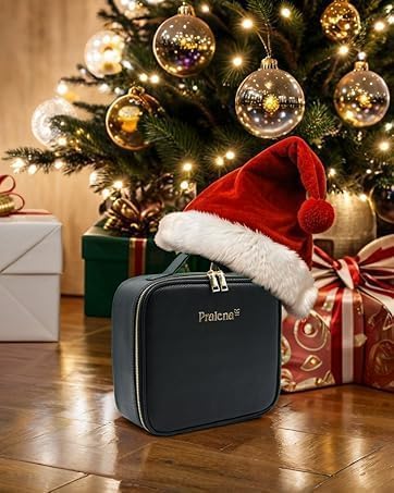Portable Travel Cosmetic Bag with LED, 3-color Adjustable Cosmetic Organizer, Women's Cosmetic Case, Mirror Makeup Bag Case Rechargeable (Black)