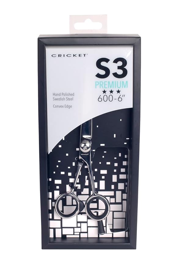 Cricket S3 Premium Series 600 Professional Hair Cutting Shears - High-Performance Swedish Steel, Convex Edge Blades, Adjustable Tension Knob - Durable, Precision Styling Scissors – 6 Inch