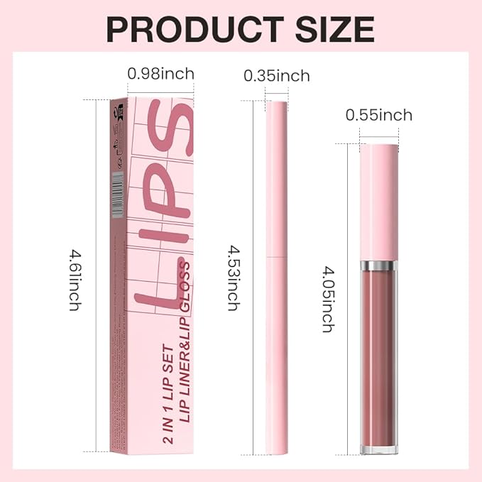 AMY'S DIARY 2pcs Matte Purple Red Lip Liner & Lipstick Makeup Set, Liquid Lipstick 24H and Lip Liner Set Matt Liquid Lips Make Up Waterproof Long Lasting (08#, 2 Pcs Set)