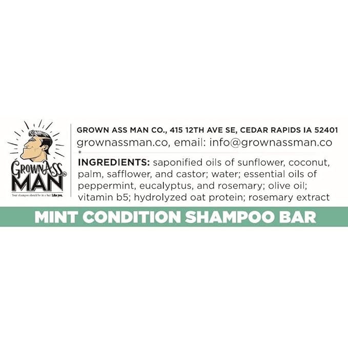 Grown Ass Man Co. - Solid Shampoo Bar Rich Lather 3 in 1: Hair, Beard & Body Wash - Plastic Free & Eco-Friendly, Natural & Organic Clean for All Hair Types, 4oz Bar (Variety, 3-Pack)