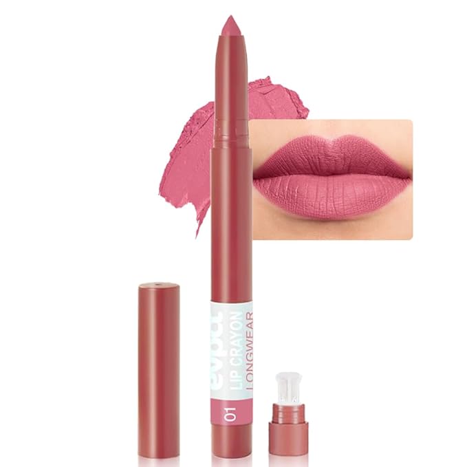 BINGBRUSH Lip Crayons Matte Longwear Lipstick Pack Set,Moisture Smooth Lipliner With Built-in Sharpener Ultimate Super Stay Ink Lip Crayon for Makeup,Waterproof Velvet Lipgloss Lip Stain(1#Pink Beige)