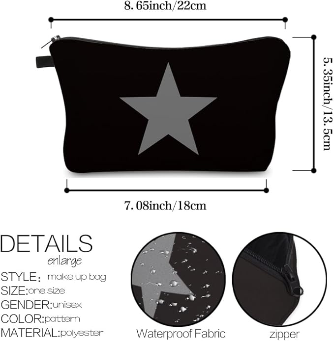 Small Makeup Bag Cosmetic Bag for Women, Pretty Design Organizer Case with Zipper Closure, Lightweight and Water-Resistant Make Up Bag - 8.65"x 5.35" x 7.08"（Pentagram）