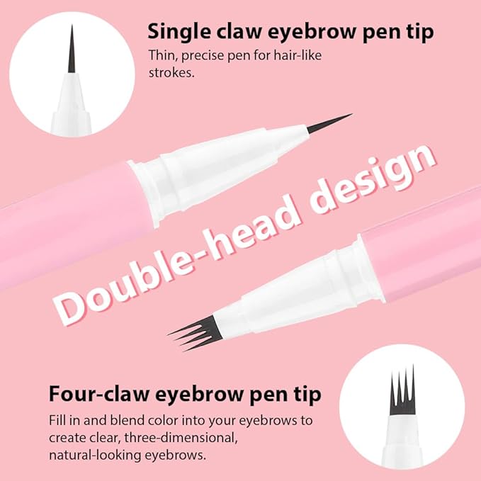 evpct 2Pcs Black Brown Magic Microblading Dual-Ended Eyebrow Contouring Pen Brow Pencil, with 4 Brush Micro-Fork-Tips Applicator and Precise Brush-Tip Hair Like Strokes, Dual-ended Eyebrow Brush