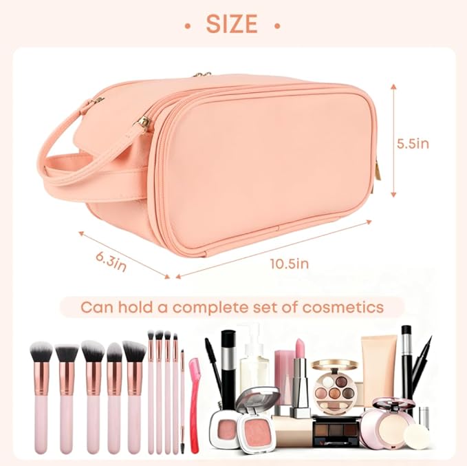 Large Pink Makeup Bag for Women, Waterproof Travel Makeup Bag & Toiletry Organizer with Cosmetic Case, Spacious Make Up Travel Bag for Women's Toiletry Essentials