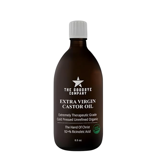 The Goodbye Company Organic Cold-Pressed Castor Oil - 8.5 oz Glass Bottle, Hexane-Free, Extra Virgin, Small Batch Family Farm Ethically Sourced for Hair Growth, Skin Care, Lashes, Brows & Castor Oil