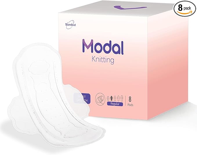 MODAL Pads for Women, Unscented Daily Thin Sanitary Pads for Period with Wings, 9.5 Inch(240 mm), Regular, 8 Count