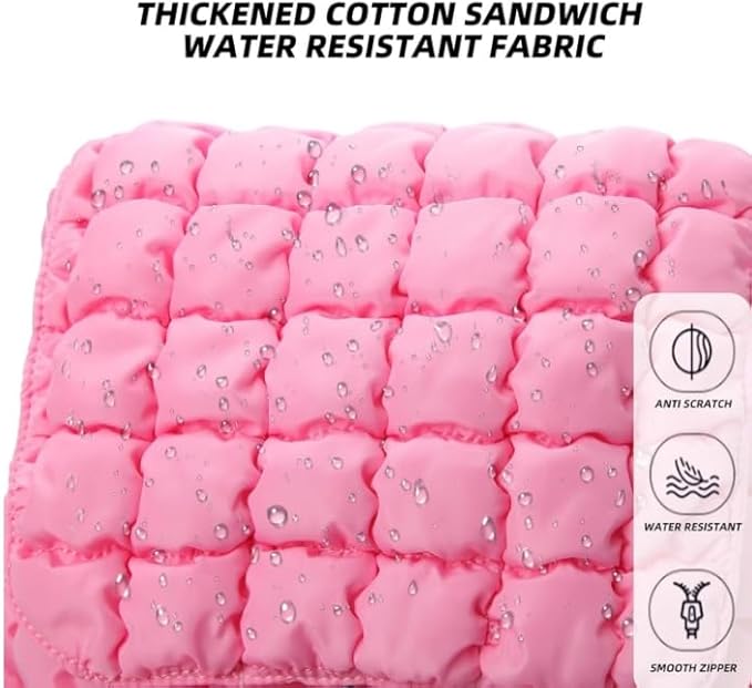 Puffy Quilted Makeup Bag Small Puffer Bag Cosmetic Bags Travel Toiletry Purse for Women, Cute Organizer Pouch, Pink