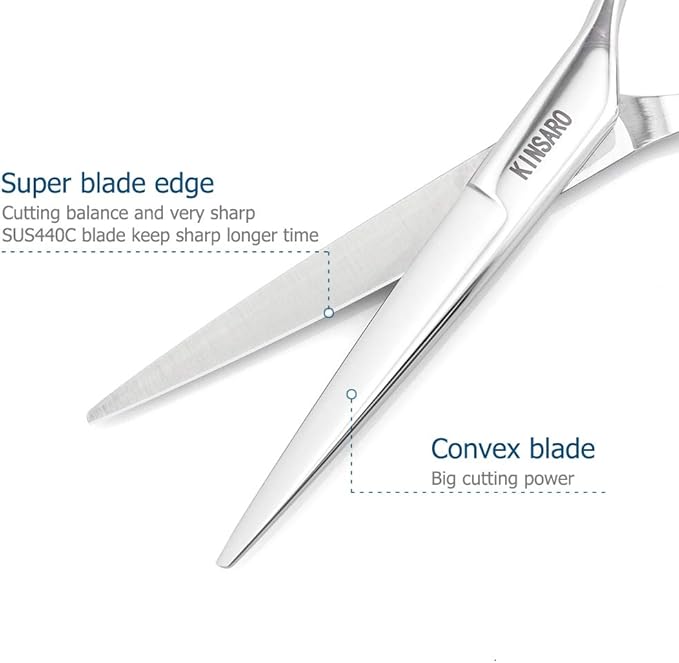 5.5" Professional Hair Scissors Barber Haircut Cutting Scissors Hairdresser 440C Hair Shears Blind Hole Convex Edge KINSARO for Hairdresser Barber or Home Use