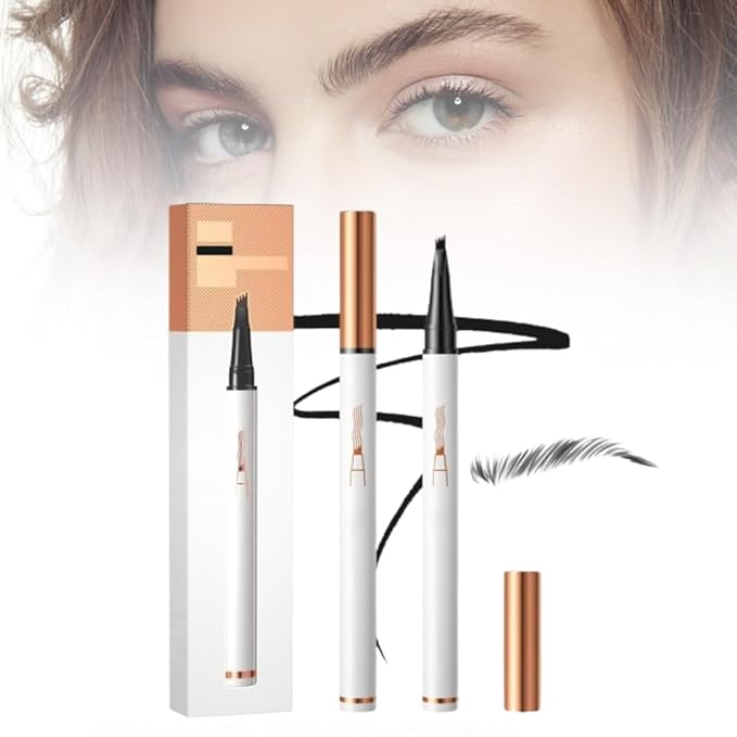 Magic Eyebrow Pencil 4-Tip Microblading Eyebrow Pen Natural Makeup Fine Stroke, Stay on All Day (Black)